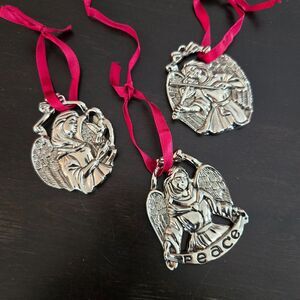 Gorham Silver Plate Christmas Ornaments Silver Plate x3 Peace Violin Angels Dove